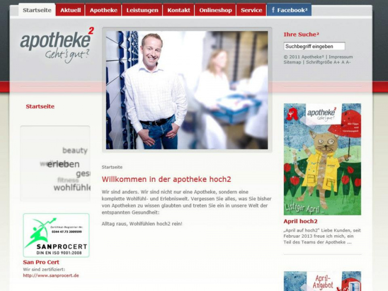 Screenshot der Webseite www.apotheke-hoch2.de